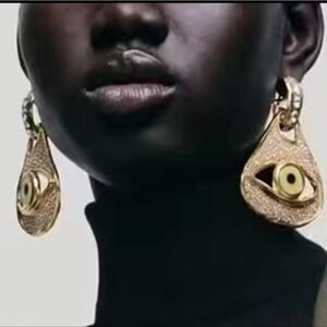 New ZARA Gold Evil Eye of Protection Design Earrings